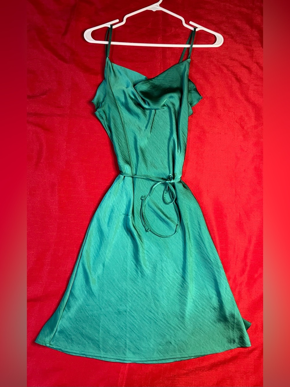 J for Justify Emerald Green Satin Cowl Neck Midi Dress Size M